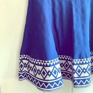 Geometric Print A-Line Skirt in Ocean Blue
